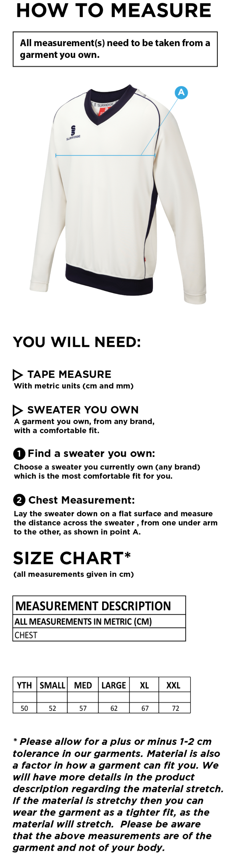 South Shields CC - Long sleeve Sweater - Men's Fit - Size Guide