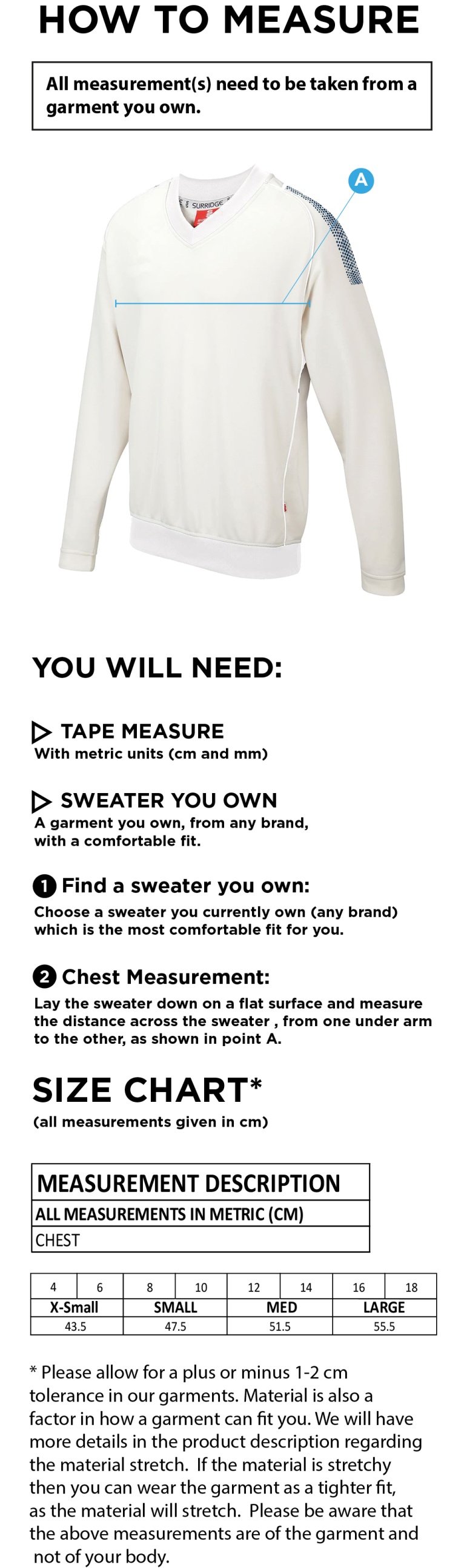 South Shields CC - Long sleeve Sweater - Women's Fit - Size Guide