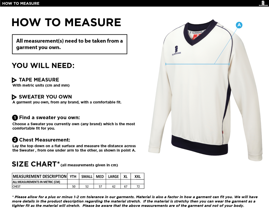 South Shields CC - Long sleeve Sweater - Men's Fit - Size Guide